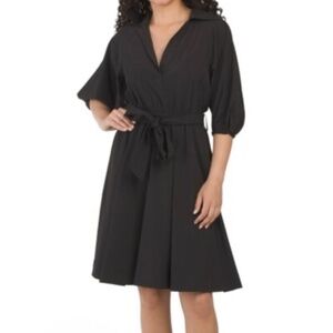 NWT Calvin Klein black dress puff 3/4 sleeve elastic waist removable belt sz6
